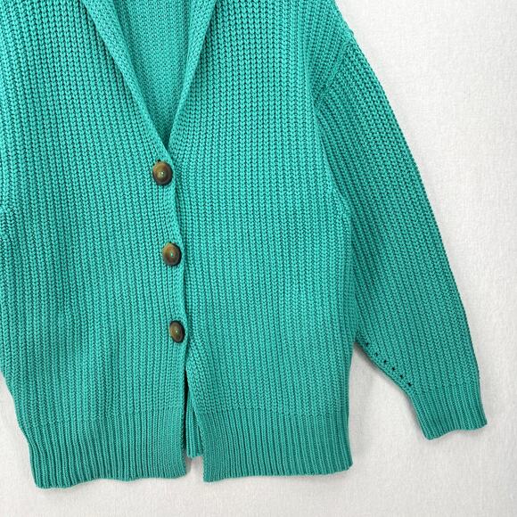 FREE PEOPLE Swim Too Deep Oversized Cardigan Womens S Turquoise Collared Button - Picture 8 of 16